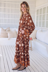 JAASE - Hayley Maxi Dress: Mandarin Collar Tie at Waist Dress in De La Soul Print