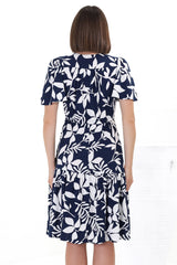 Hazel Mini Dress - Buttoned Bodie A Line Dress With Flute Sleeves In Anvi Print