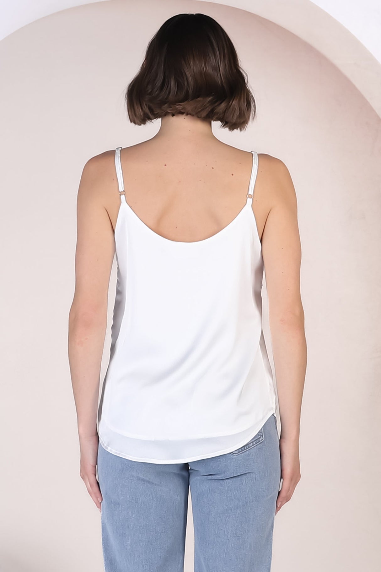 Hazel Top - Lace V Neckline Camisole with Adjustable Straps in White