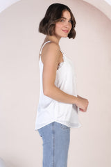 Hazel Top - Lace V Neckline Camisole with Adjustable Straps in White