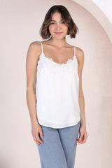 Hazel Top - Lace V Neckline Camisole with Adjustable Straps in White