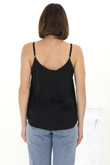 Hazel Top - Lace V Neckline Camisole with Adjustable Straps in Black