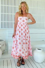 JAASE - Heidi Midi Dress: Tiered Sun Dress with Crochet Splicing in Desert Wildflowers Print