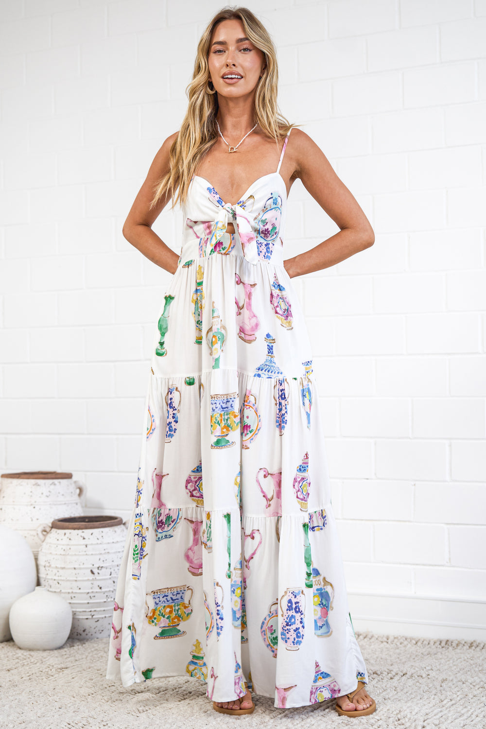 Carlee Maxi Dress - Sun Dress with Bow Detail at the Bust in Freesia Print