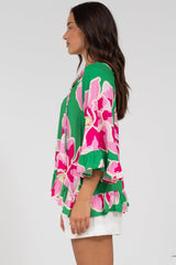 Helia Top - V-Neck Smock Top with Bell Sleeves in Raine Print