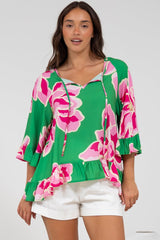 Helia Top - V-Neck Smock Top with Bell Sleeves in Raine Print