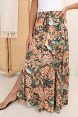 Hellen Maxi Skirt - High Waisted Skirt with Front Splits in Baloo Print