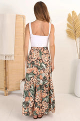 Hellen Maxi Skirt - High Waisted Skirt with Front Splits in Baloo Print