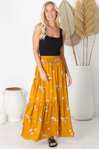 Hellen Maxi Skirt - High Waisted Skirt with Front Splits in Maron Yellow
