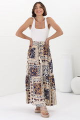 Hellen Maxi Skirt - High Waisted Skirt with Front Splits in Alphy Print