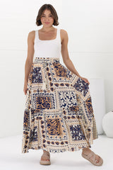 Hellen Maxi Skirt - High Waisted Skirt with Front Splits in Alphy Print