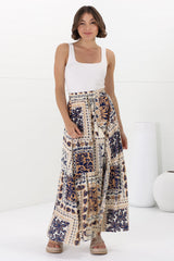 Hellen Maxi Skirt - High Waisted Skirt with Front Splits in Alphy Print