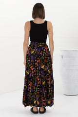 Hellen Maxi Skirt - High Waisted Skirt with Front Splits in Ayla Print Black