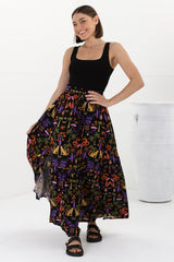 Hellen Maxi Skirt - High Waisted Skirt with Front Splits in Ayla Print Black