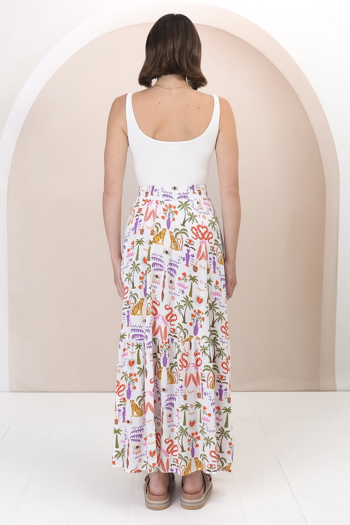 Hellen Maxi Skirt - High Waisted Skirt with Front Splits in Ayla Print White