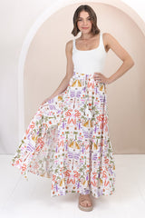 Hellen Maxi Skirt - High Waisted Skirt with Front Splits in Ayla Print White