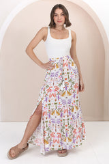 Hellen Maxi Skirt - High Waisted Skirt with Front Splits in Ayla Print White