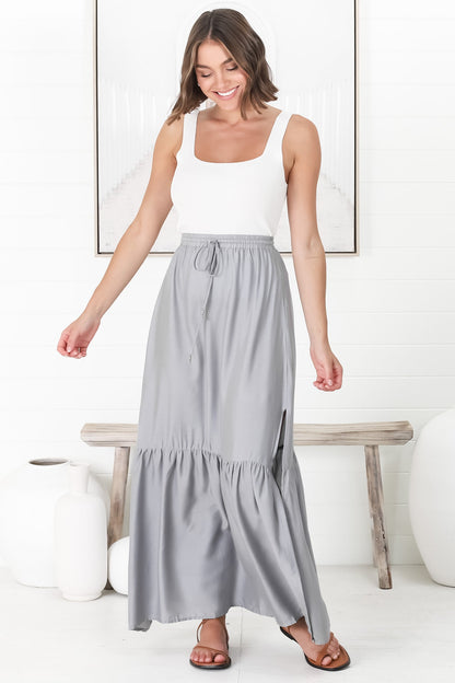 Hellen Maxi Skirt - High Waisted Skirt with Front Splits in Blue