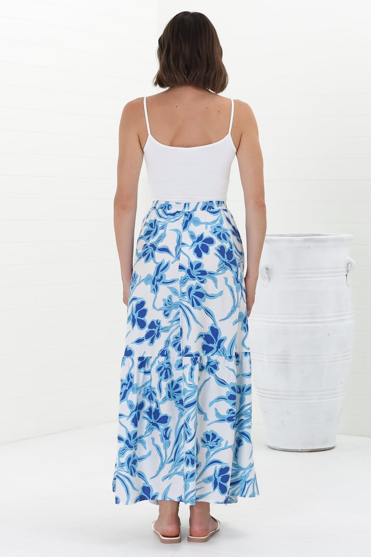 Hellen Maxi Skirt - High Waisted Skirt with Front Splits in Braley Print Blue