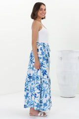 Hellen Maxi Skirt - High Waisted Skirt with Front Splits in Braley Print Blue