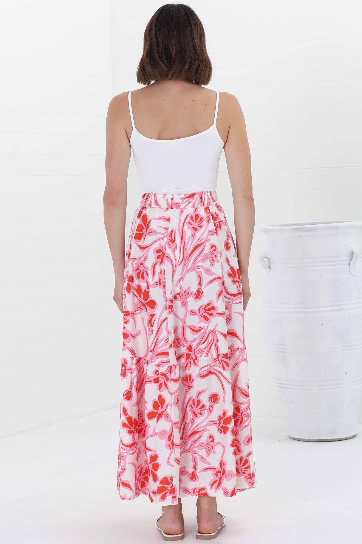 Hellen Maxi Skirt - High Waisted Skirt with Front Splits in Braley Print Pink