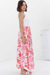 Hellen Maxi Skirt - High Waisted Skirt with Front Splits in Braley Print Pink