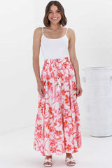 Hellen Maxi Skirt - High Waisted Skirt with Front Splits in Braley Print Pink