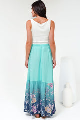 Hellen Maxi Skirt - High Waisted Skirt with Front Splits in Candyce Print Blue