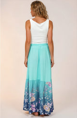 Hellen Maxi Skirt - High Waisted Skirt with Front Splits in Candyce Print Blue