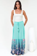 Hellen Maxi Skirt - High Waisted Skirt with Front Splits in Candyce Print Blue