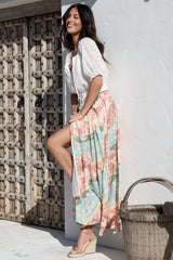 Hellen Maxi Skirt - High Waisted Skirt with Front Splits in Clavelle Print