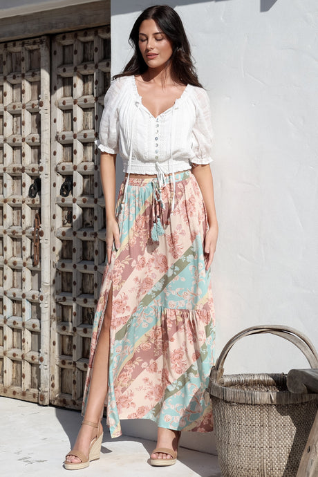 Hellen Maxi Skirt - High Waisted Skirt with Front Splits in Clavelle Print