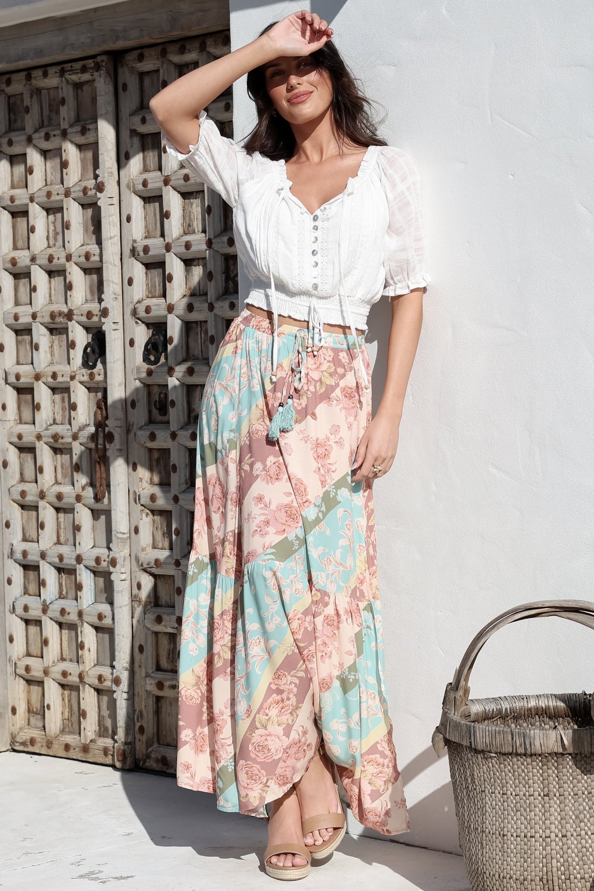 Hellen Maxi Skirt - High Waisted Skirt with Front Splits in Clavelle Print