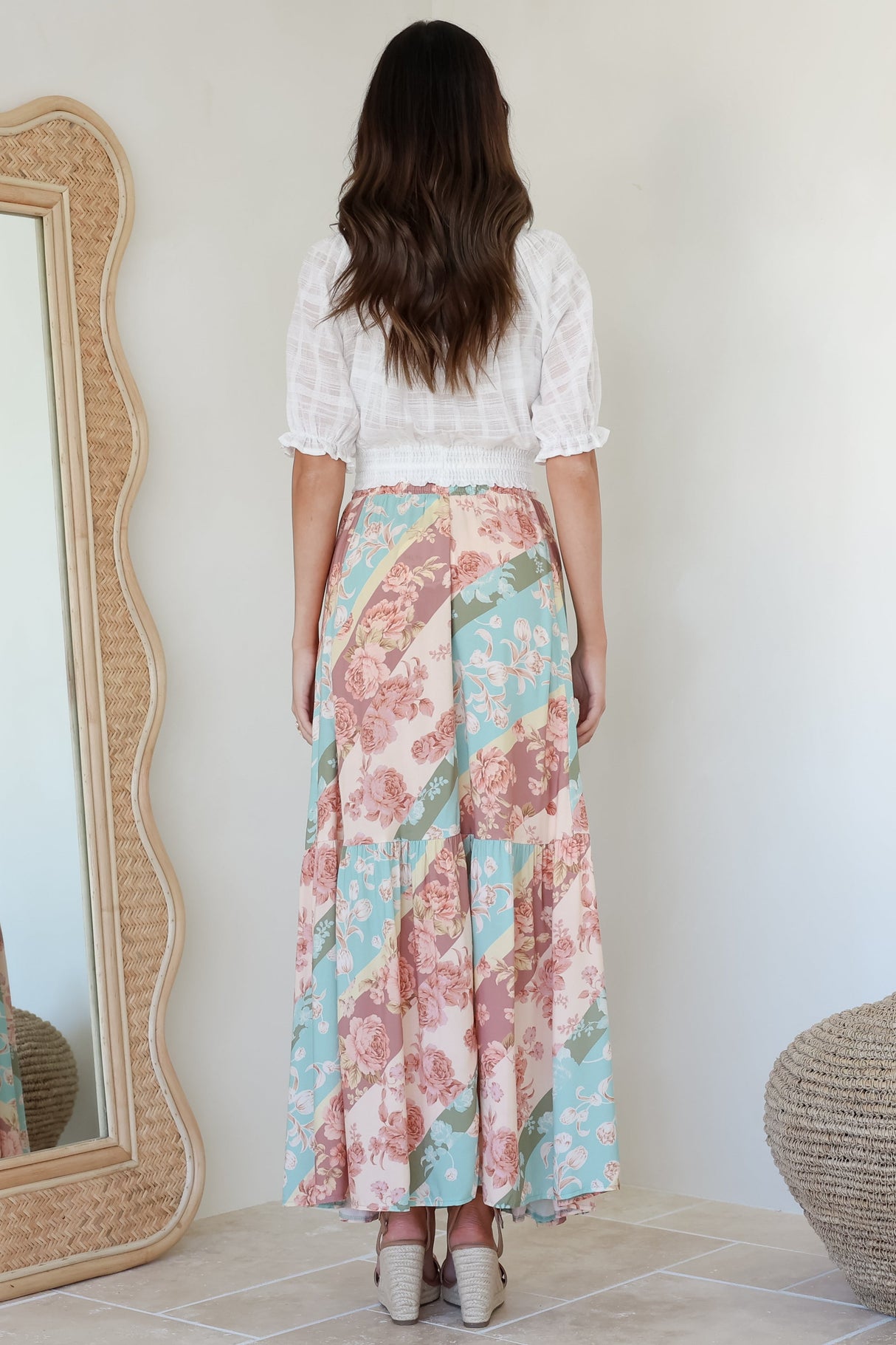 Hellen Maxi Skirt - High Waisted Skirt with Front Splits in Clavelle Print