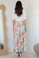 Hellen Maxi Skirt - High Waisted Skirt with Front Splits in Clavelle Print