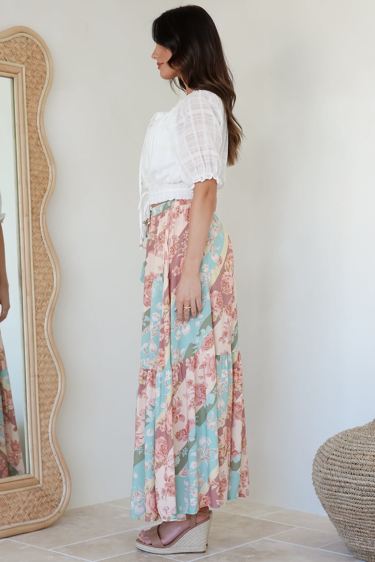 Hellen Maxi Skirt - High Waisted Skirt with Front Splits in Clavelle Print