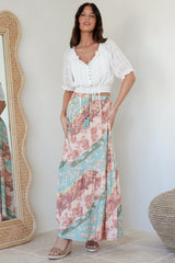 Hellen Maxi Skirt - High Waisted Skirt with Front Splits in Clavelle Print