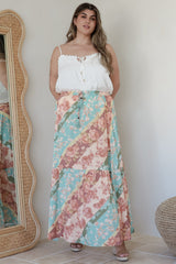 Hellen Maxi Skirt - High Waisted Skirt with Front Splits in Clavelle Print