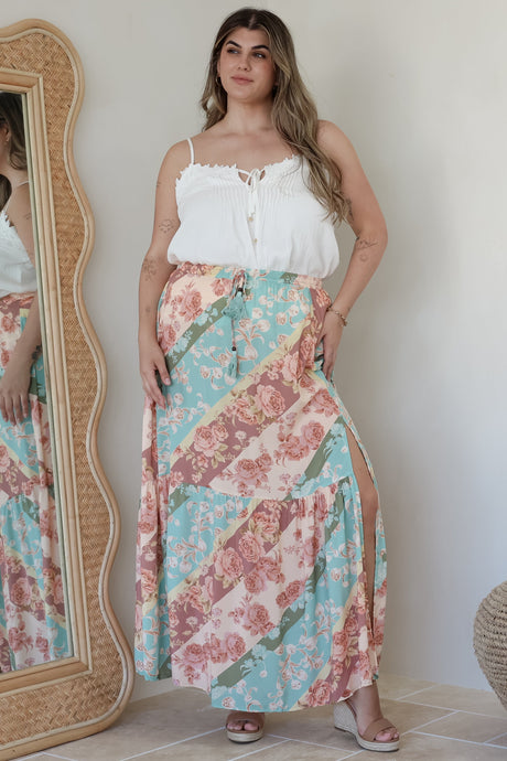 Hellen Maxi Skirt - High Waisted Skirt with Front Splits in Clavelle Print