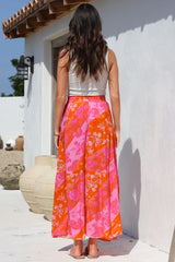 Hellen Maxi Skirt - High Waisted Skirt with Front Splits in Clavelle Print Pink