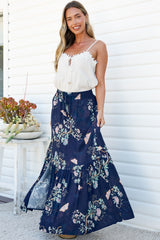 Hellen Maxi Skirt - High Waisted Skirt with Front Splits in Colette Print