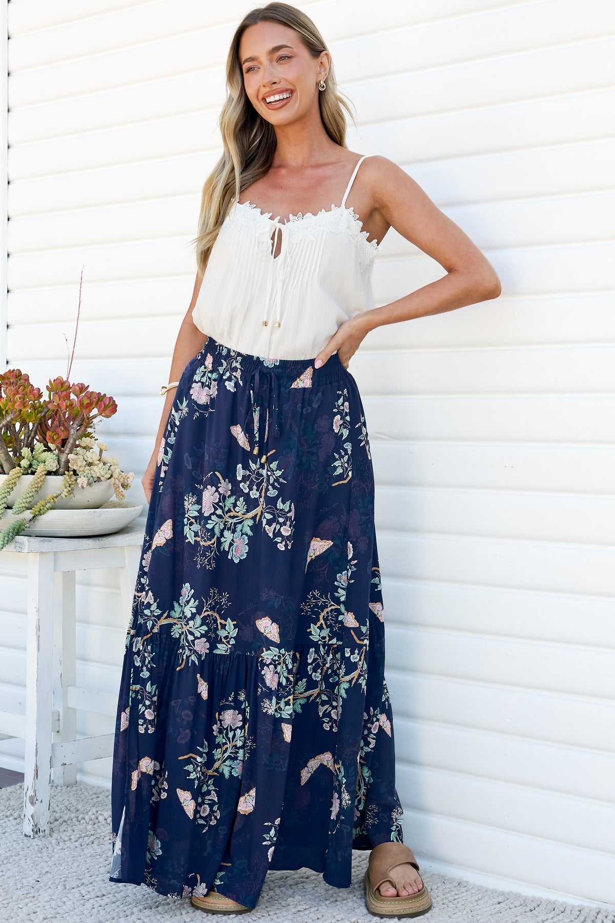Hellen Maxi Skirt - High Waisted Skirt with Front Splits in Colette Print