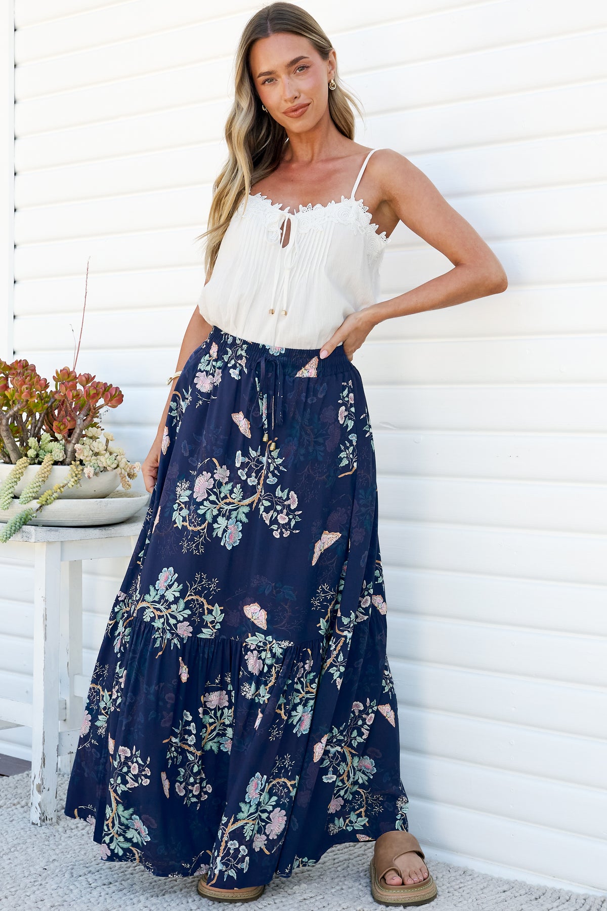 Hellen Maxi Skirt - High Waisted Skirt with Front Splits in Colette Print