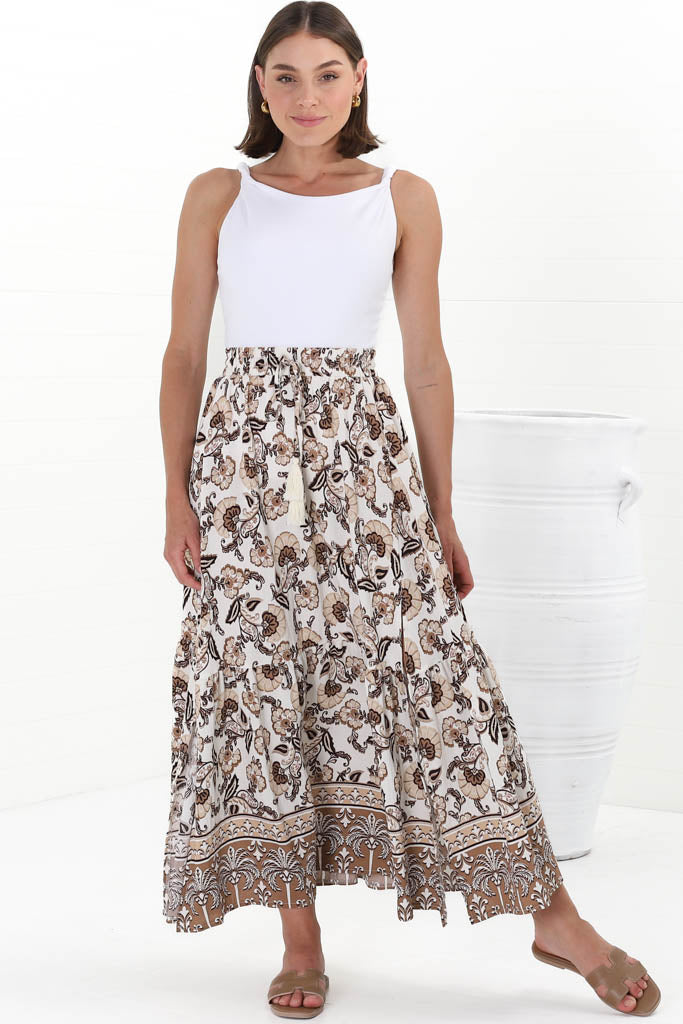 Hellen Maxi Skirt - High Waisted Skirt with Front Splits in Djonga Print Beige