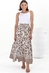 Hellen Maxi Skirt - High Waisted Skirt with Front Splits in Djonga Print Beige