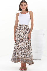 Hellen Maxi Skirt - High Waisted Skirt with Front Splits in Djonga Print Beige