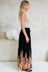 Hellen Maxi Skirt - High Waisted Skirt with Front Splits in Florence Print Black