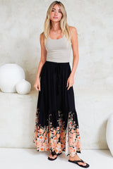 Hellen Maxi Skirt - High Waisted Skirt with Front Splits in Florence Print Black