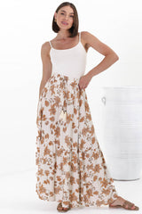 Hellen Maxi Skirt - High Waisted Skirt with Front Splits in Halara Print Cream