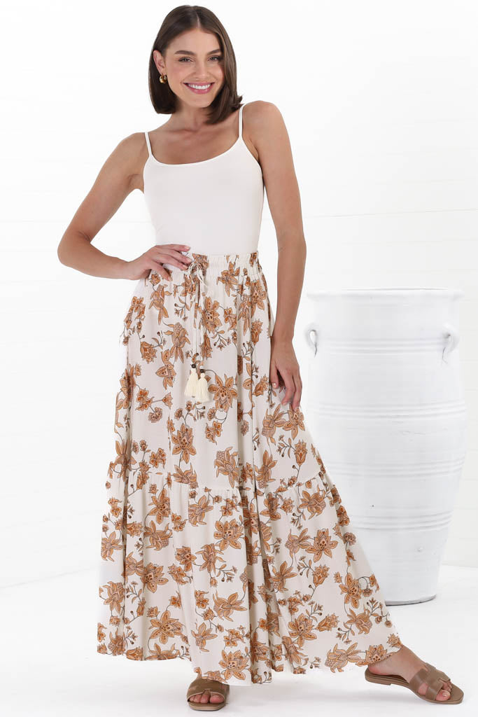 Hellen Maxi Skirt - High Waisted Skirt with Front Splits in Halara Print Cream